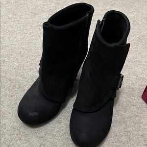 American Rag Black Suede-Look Ankle Booties with Side Buckle